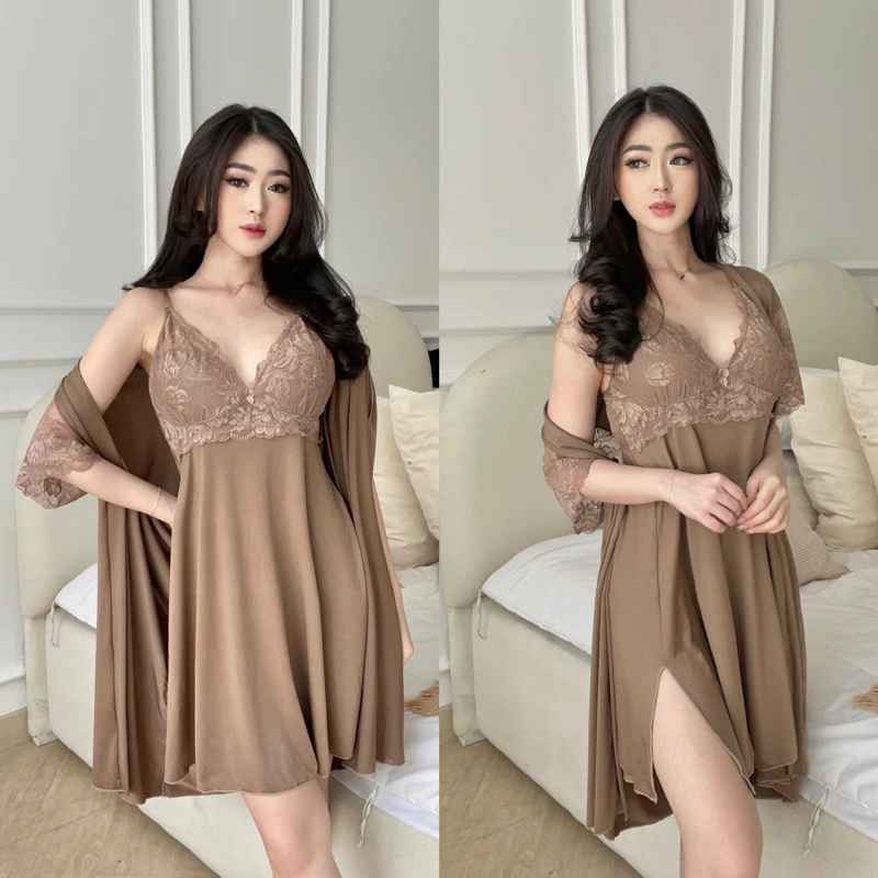 Chelsii Sleepwear Dress Kimono Set