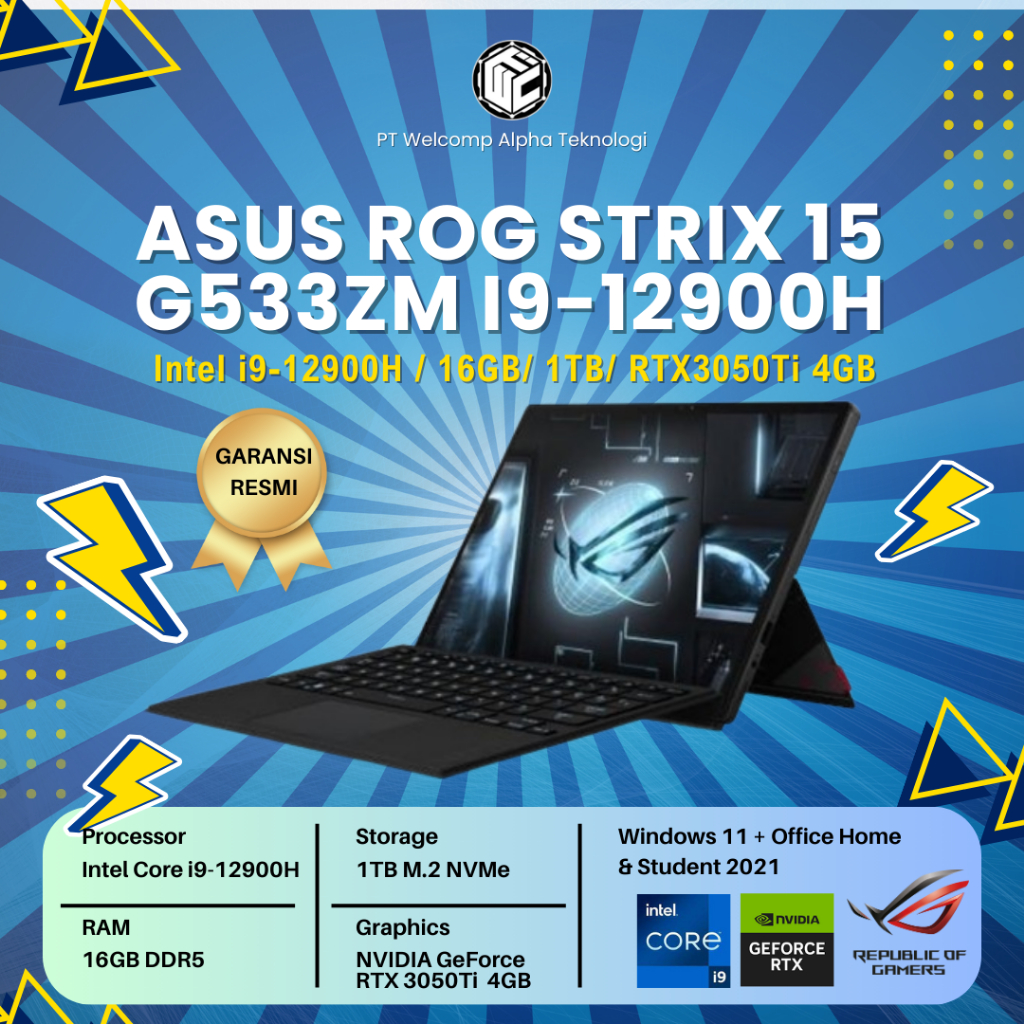 Jual Laptop Gaming Asus Rog Flow Z13 Gz301ze I9 12900h 16gb 1tb Rtx3050ti 4gb Ohs W11