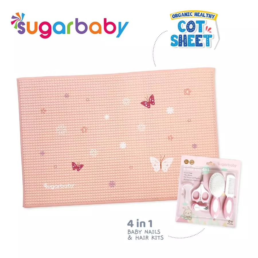 Sugar Baby Organic Healthy Cot Sheet /Perlak Karet Organik/Perlak Bayi/Sugar baby 4in1 Baby Nail (PINK)