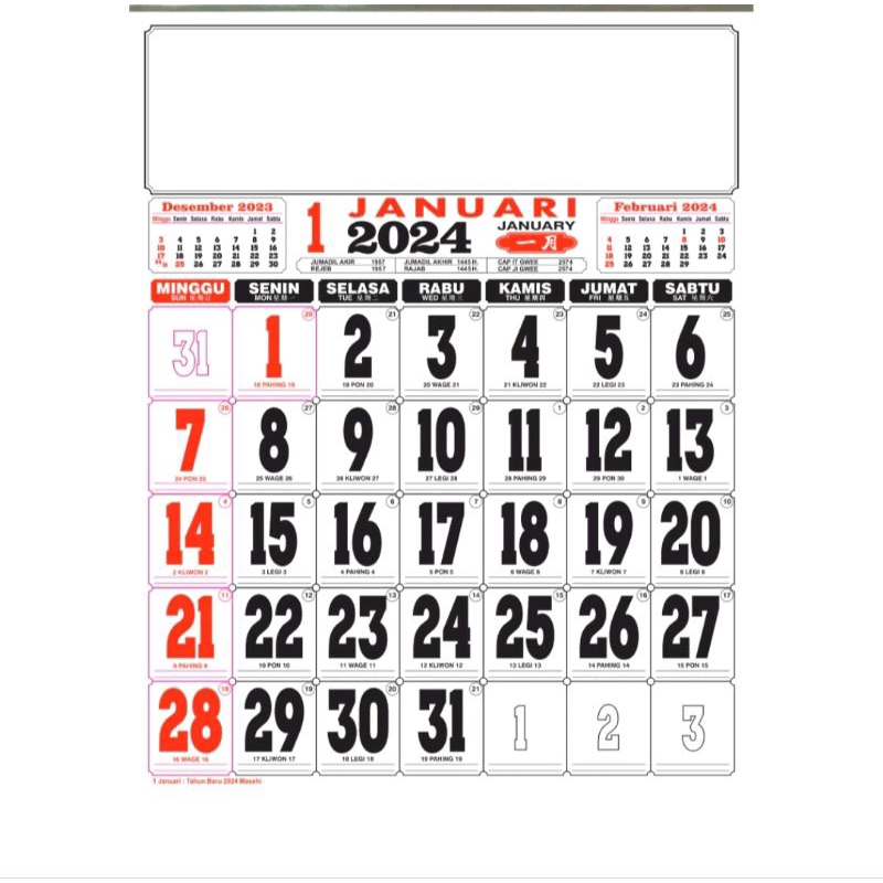 Jual KALENDER DINDING 2024 UKURAN JUMBO (50 CM X 64 CM) TERMURAH ...