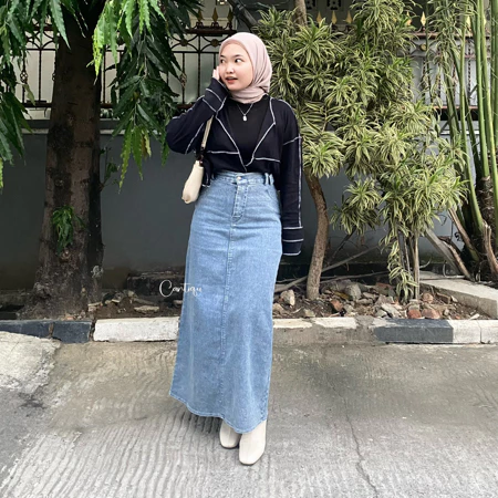 Cantiqu - Theresa Jeans Skirt Rok Jeans Jumbo Wanita