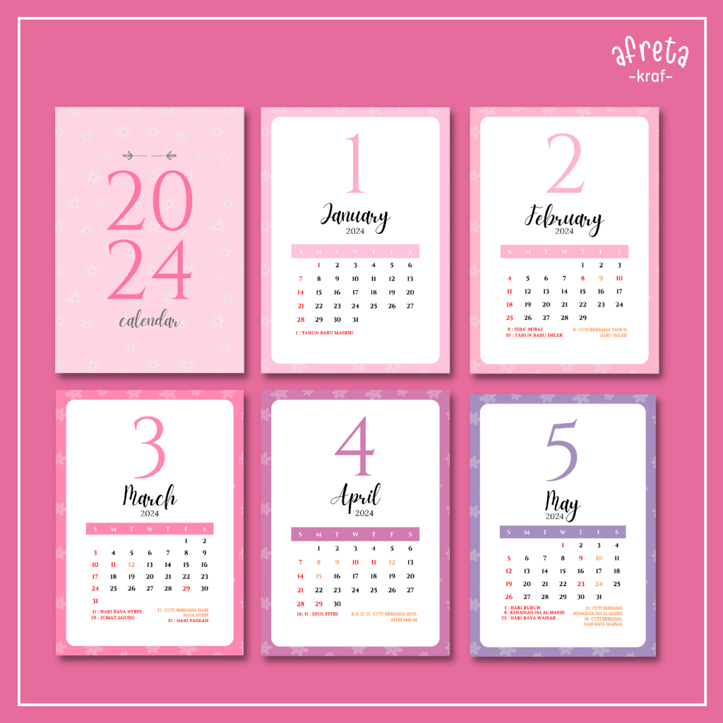 Jual 2024 CALENDAR PINK / KALENDER AESTHETIC 2024 / KALENDER MEJA 