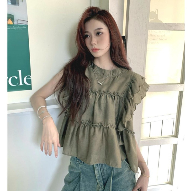Jual TM Blouse Marleen Ruffled Babydoll Top Import 2221# | Shopee Indonesia