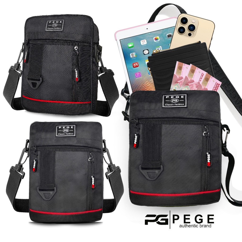 Jual Tas Slempang Bahu PEGE Dallen Selempang Pria Polos Hitam Kasual ...