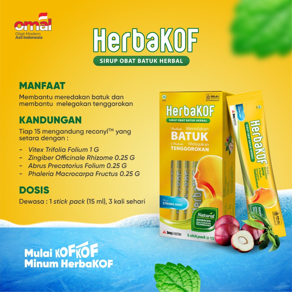 Jual HerbaKOF Sirup Obat Batuk Herbal StickPack Rasa Strong Mint - 5 ...