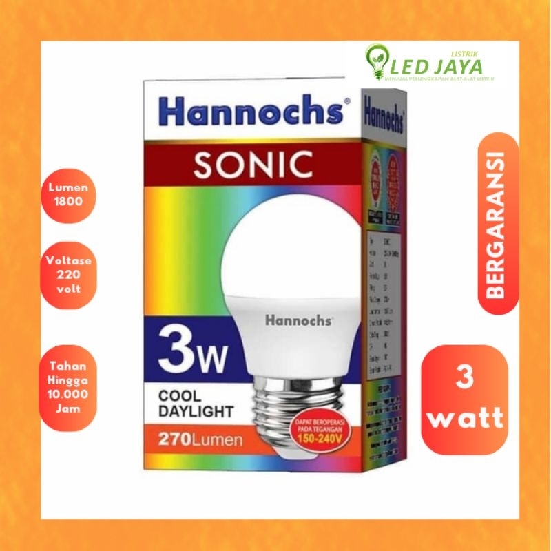 Jual Hannochs Sonic Bohlam Lampu LED 3Watt Cool Daylight Putih | Shopee ...