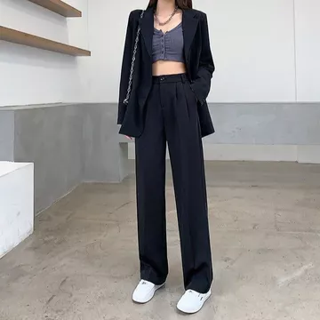 PETITE Loose Pants High Waist Celana Kerja Wanita Kulot Abu