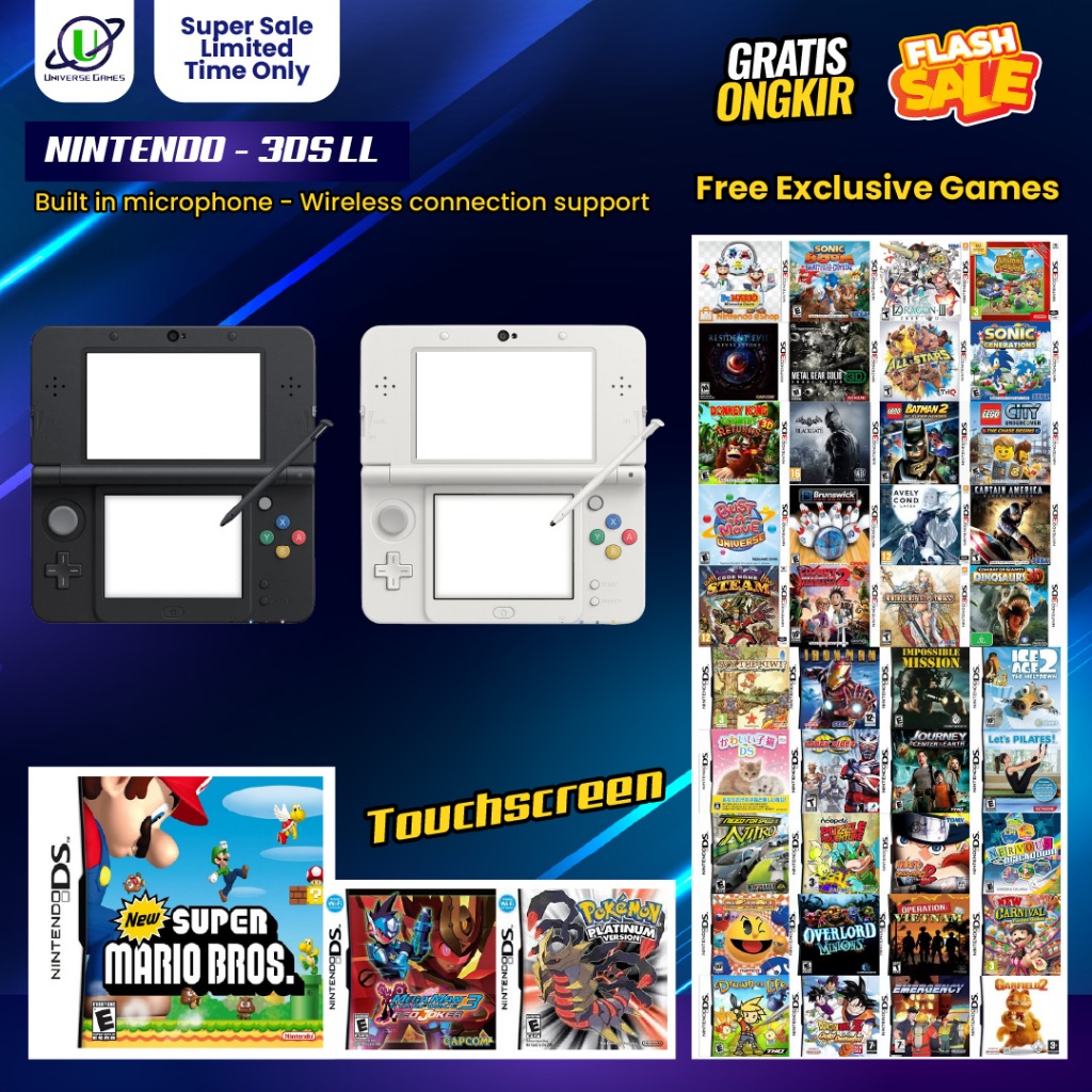 Nintendo Second Mesin Original Type 3DS 3DS LL Nitendo Garansi Bulan  Touchscreen Konsol Portable Game Like New 16Gb 32Gb 64Gb 128 Gb