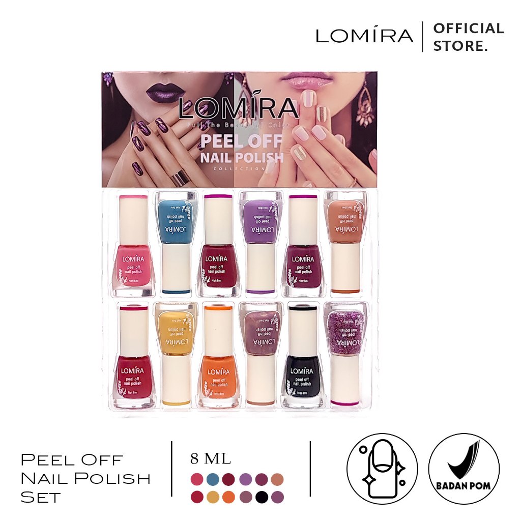 Jual LOMIRA Nail Polish Peel Off BPOM 8 ML 12 Warna Kutex Pewarna Kuku LOMNAILPOLISH Shopee