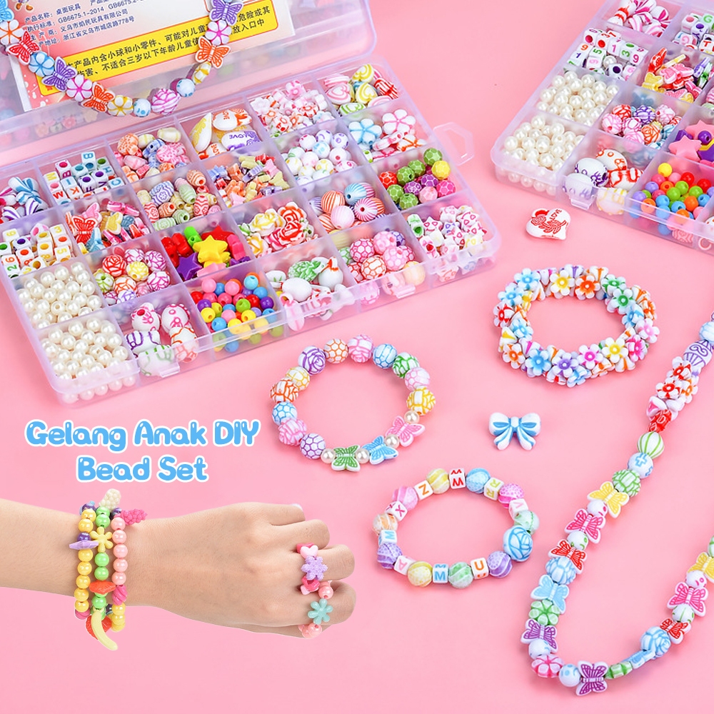 JCHO 3D Beads Diy Mainan Edukasi Kreatifitas Anak Meronce Gelang / Kalung / Gantungan Masker DIY