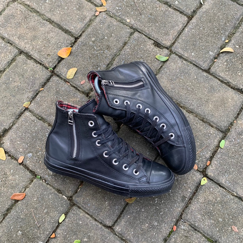 Jual Converse all star full black leather zip high Shopee Indonesia