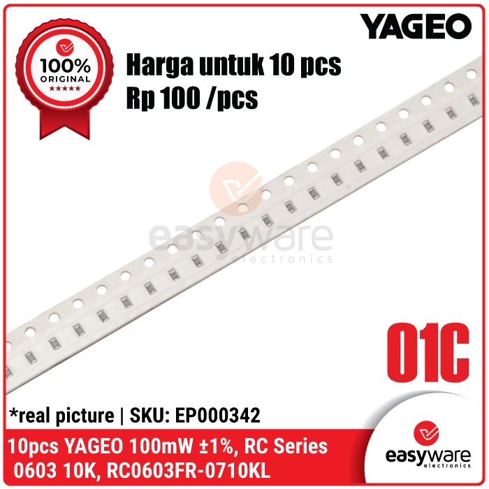 Jual 10pcs YAGEO Resistor 10K 0603 1 1/10W SMD 01C 10K Ohm 1608