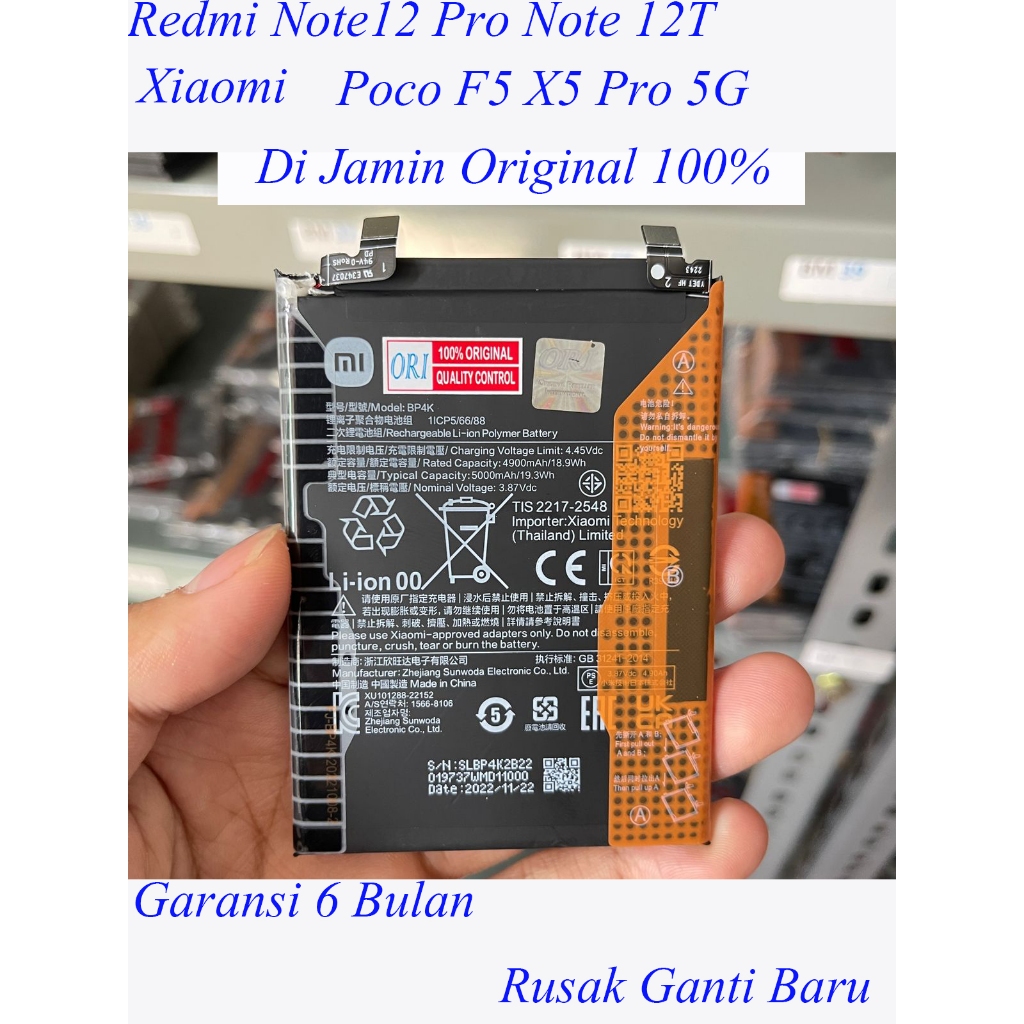 Jual Baterai Battery Redmi Note12 Pro Note 12T Poco F5 X5 Pro 5G BP4K ...