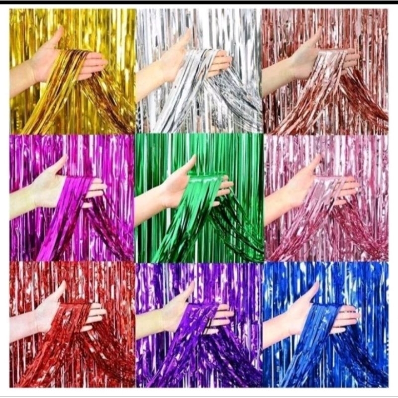 Jual foil curtain 2m x 1m/Tirai Rumbai plastik/Chrome/Tirai Foil/Tinsel
