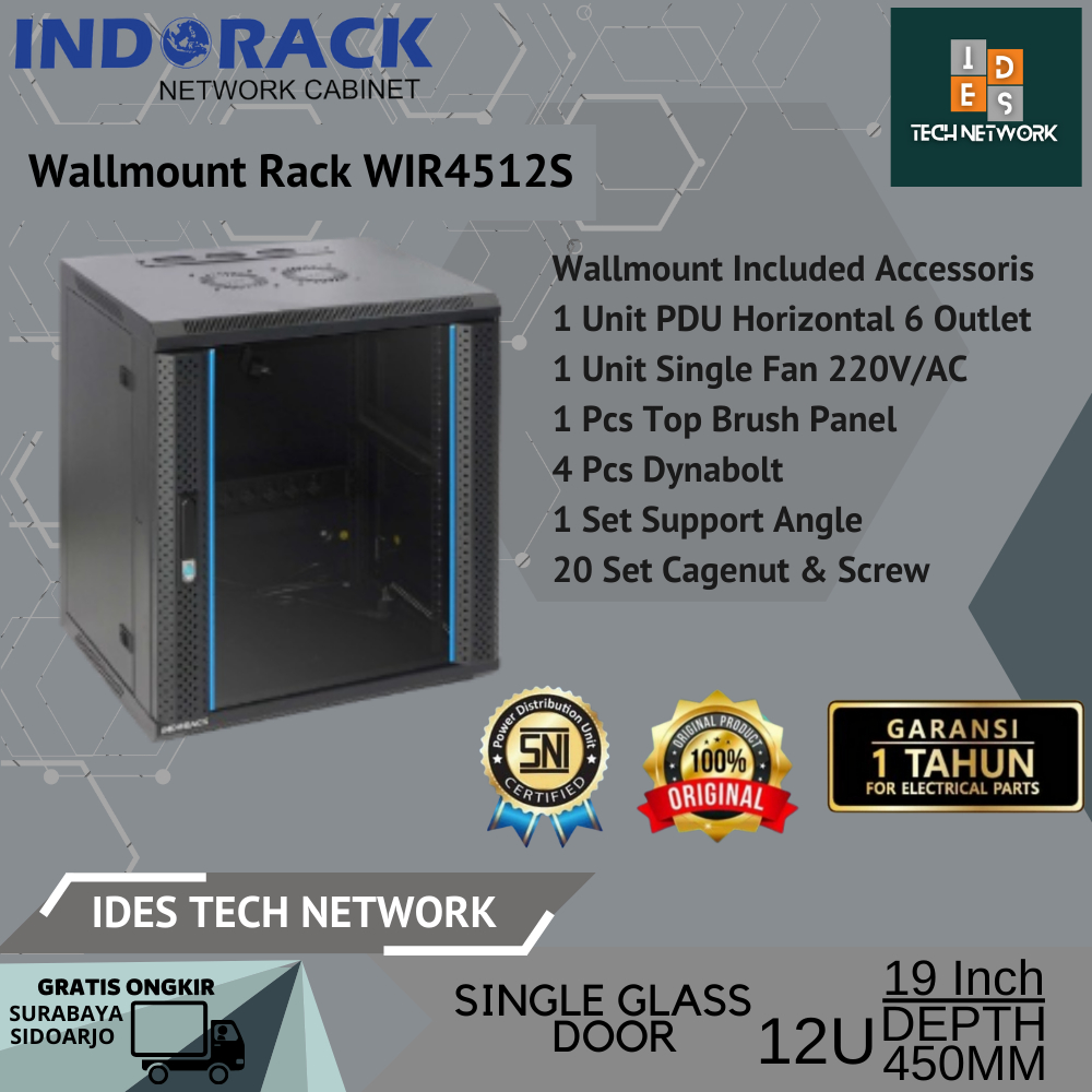 Jual Rack Server Indorack Wallmount Rack WIR4512S 12U Depth 450mm ...