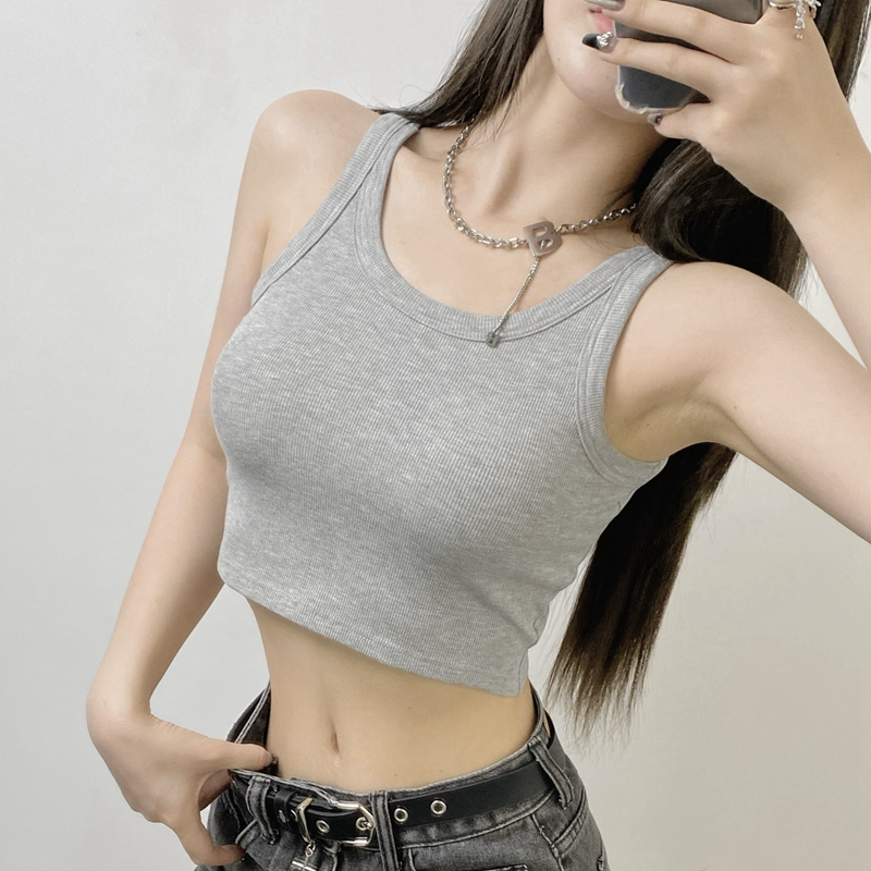 Jual [Premium] Basic Ribbed Knit Scoop Neck Tank Top Summer Atasan ...