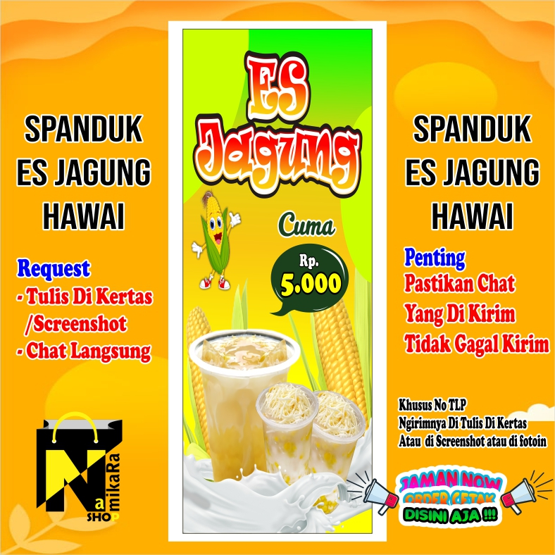 Jual Spanduk banner es jagung terbaru paling keren ukuran 1.6x0.6 cm