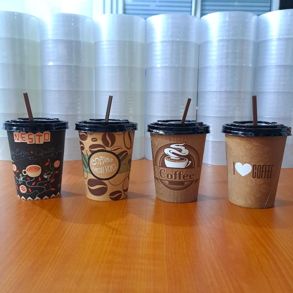 Jual Gelas Kertas Kopi Paper Cup Motif Coffee 8 0z Tutup Sedotan 50pcs Shopee Indonesia 8461