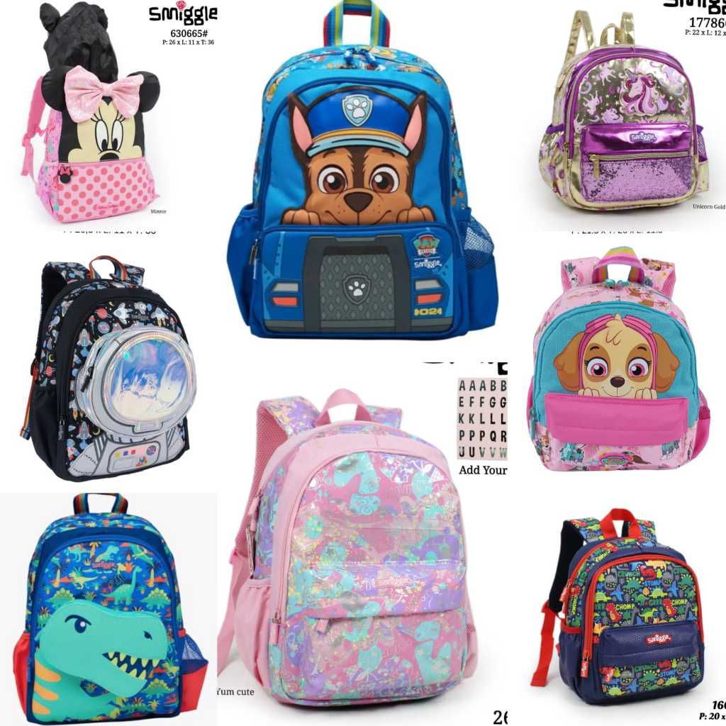 Jual Tas Ransel Smiggle TK Playgroup Car Cat Pink Blue FLounder Fish