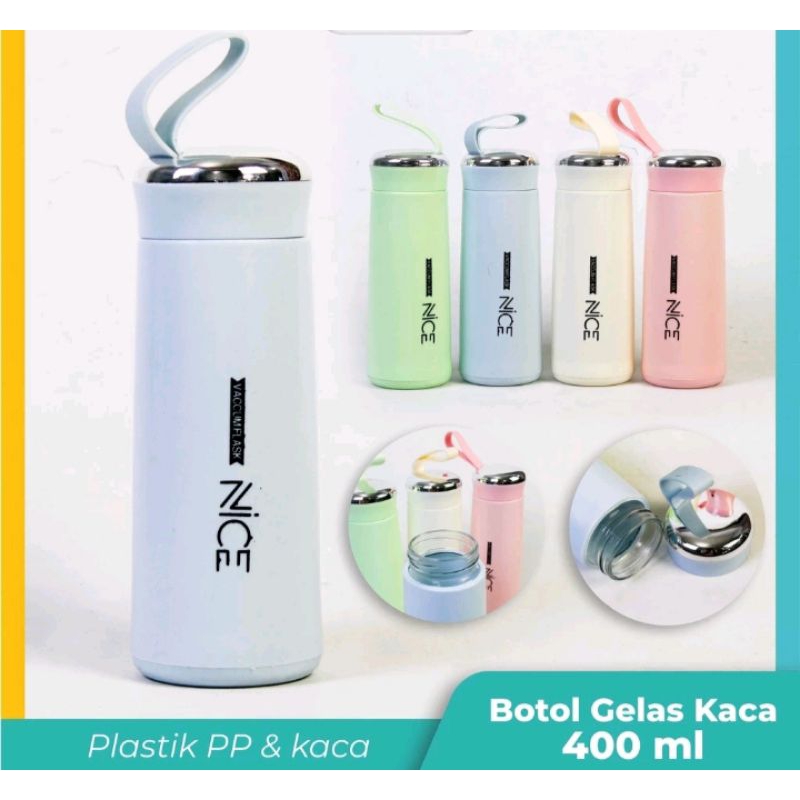 Jual botol minum kaca tahan panas/dingin nice 400ml | Shopee Indonesia