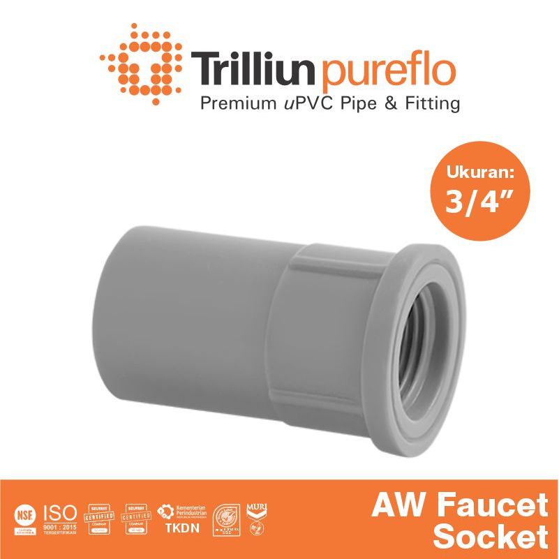 Jual Fitting Pipa uPVC Trilliunpureflo AW Faucet Socket 3/4