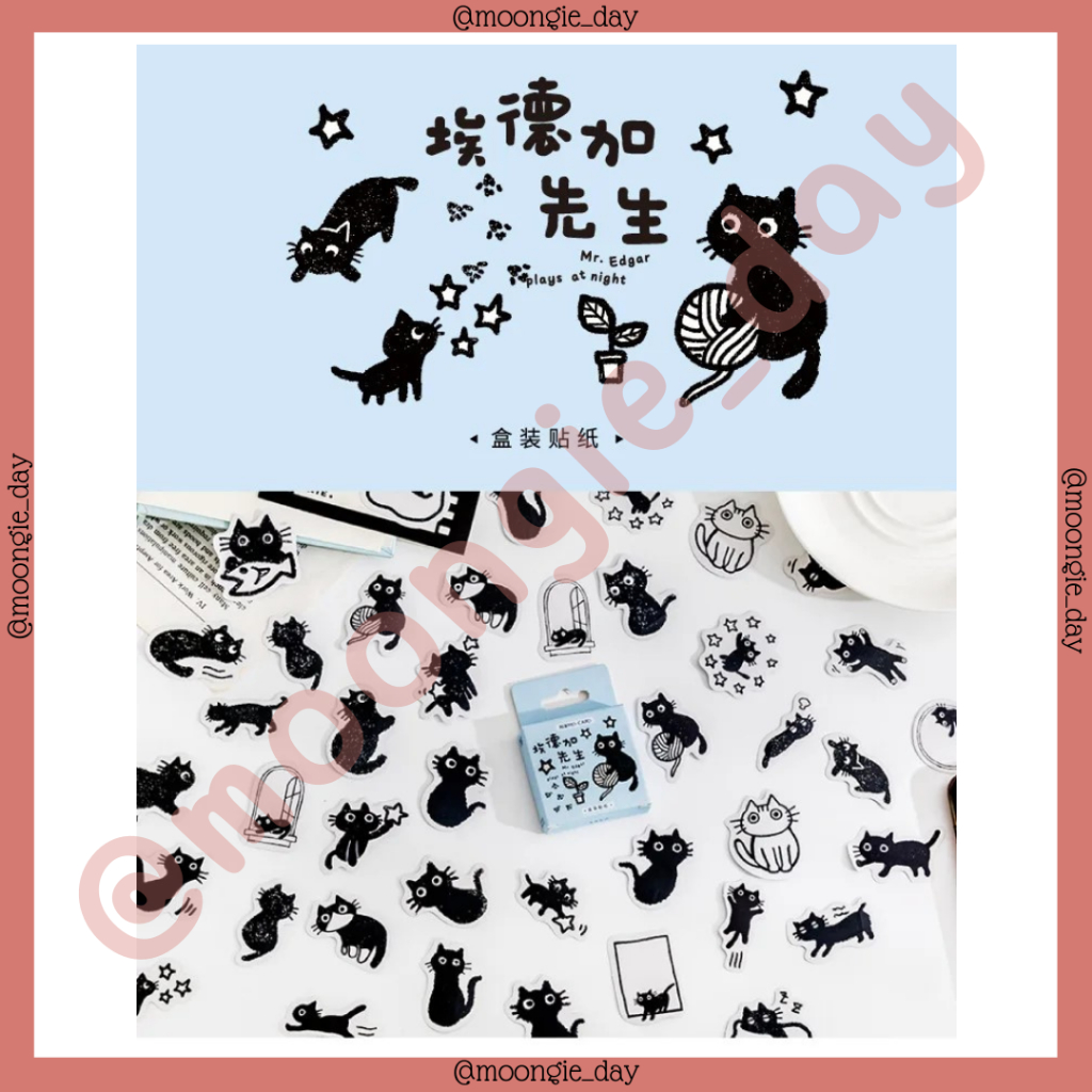 Jual 40-45 PCS/BOX STIKER KERTAS TEMA NIGHT BLACK CAT KUCING HITAM MR ...