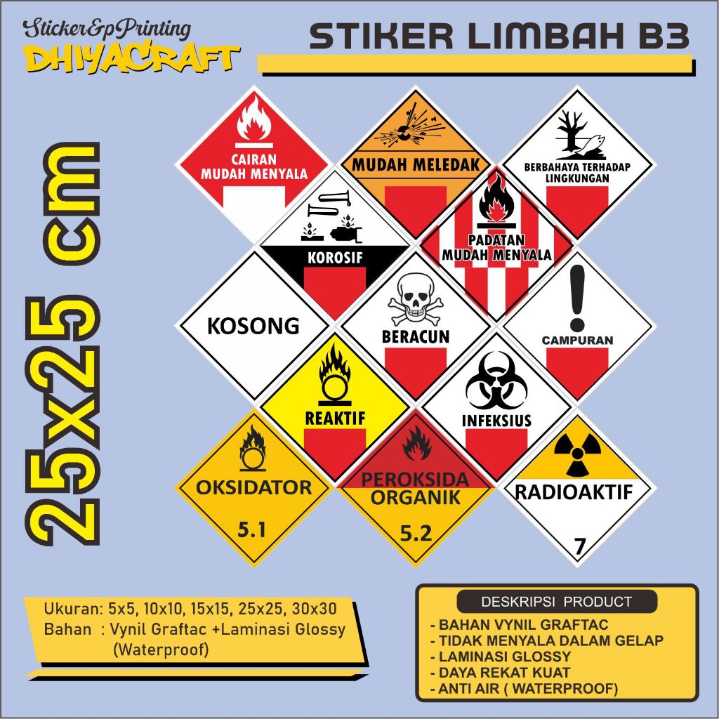 Jual Sticker Label Tanda Simbol Limbah B3 Ukuran 25x25cm Stiker Bahan Berbahaya Dan Beracun 7112