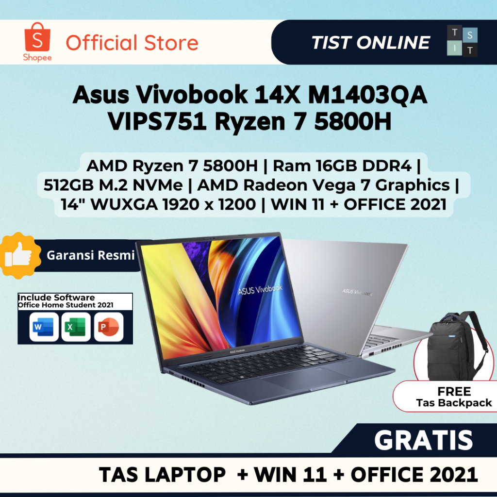 Jual Asus Vivobook 14X M1403QA-VIPS751/VIPS752 AMD Ryzen 7-5800H/16GB ...