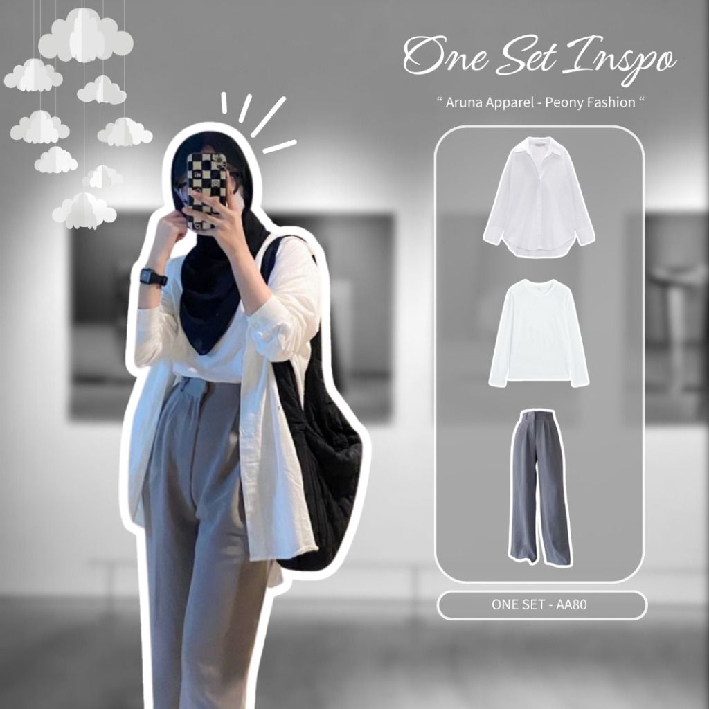 Product image One Set Inspo OOTD Hijab Girl One Set Wanita Kekinian OOTD Kampus Nongkrong Hangout Simple Outfit One Set - AA80