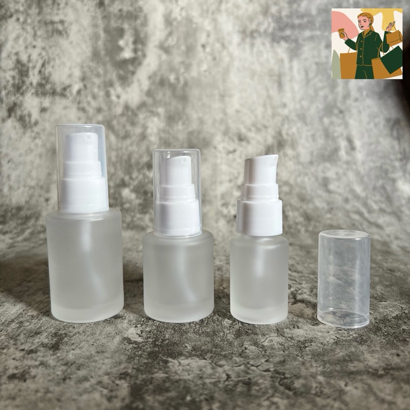 Jual Botol Pump Serum 15ml 20ml 30ml 50ml 100ml Kaca Frosted Buram Doff ...