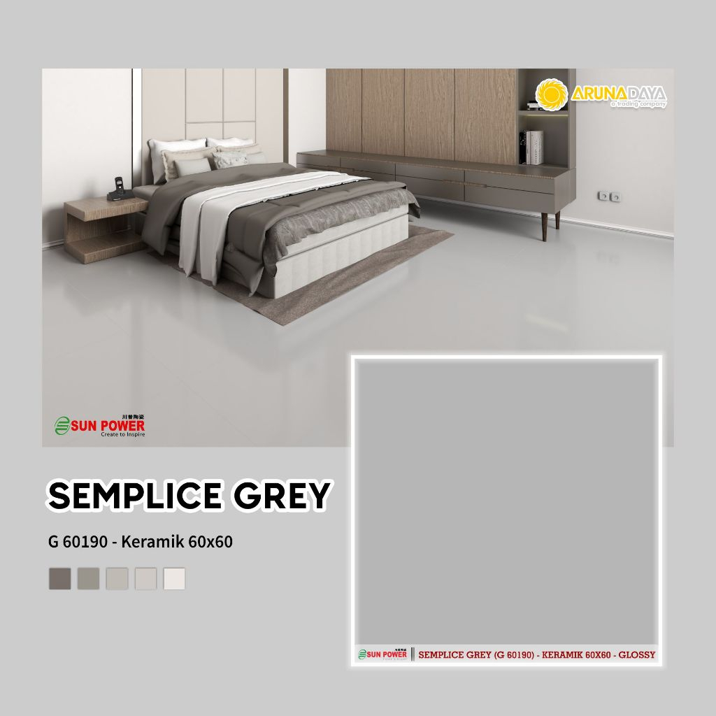 Jual KERAMIK LANTAI GLOSSY SUNPOWER SEMPLICE GREY UKURAN 60X60CM ...