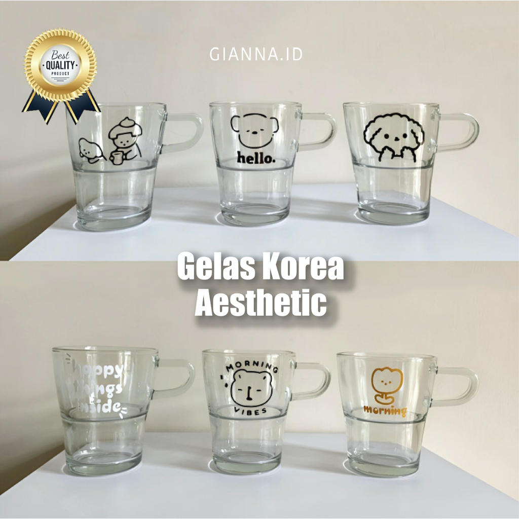 Jual New Arrival Gelas Korea Aesthetic Gelas Kaca Gelas Motif Gelas Karakter 7049