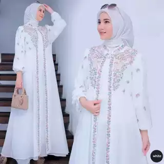 Desayu Dress Kekinian Bahan Cringkel Airflow Mix Bordir Cantik  Premium Terbaru Bisa Buat Kondangan Gamis Pesta Mewah Elegan Termurah Bisa Cod Gamis Putih Wanita