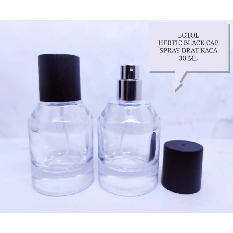 Jual BOTOL HERTIC BLACK CAP 30 ML. BOTOL KOSONG PARFUM SPRAY KACA DRAT ...