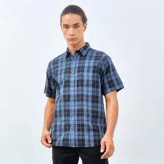 M231 Kemeja Pria Yarn Dyed Kotak Pendek Biru 0176