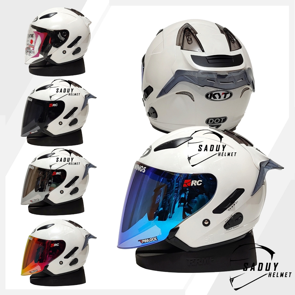 Jual KYT GALAXY FLAT R PUTIH / WHITE HELM KYT HALF FACE DOUBLE VISOR
