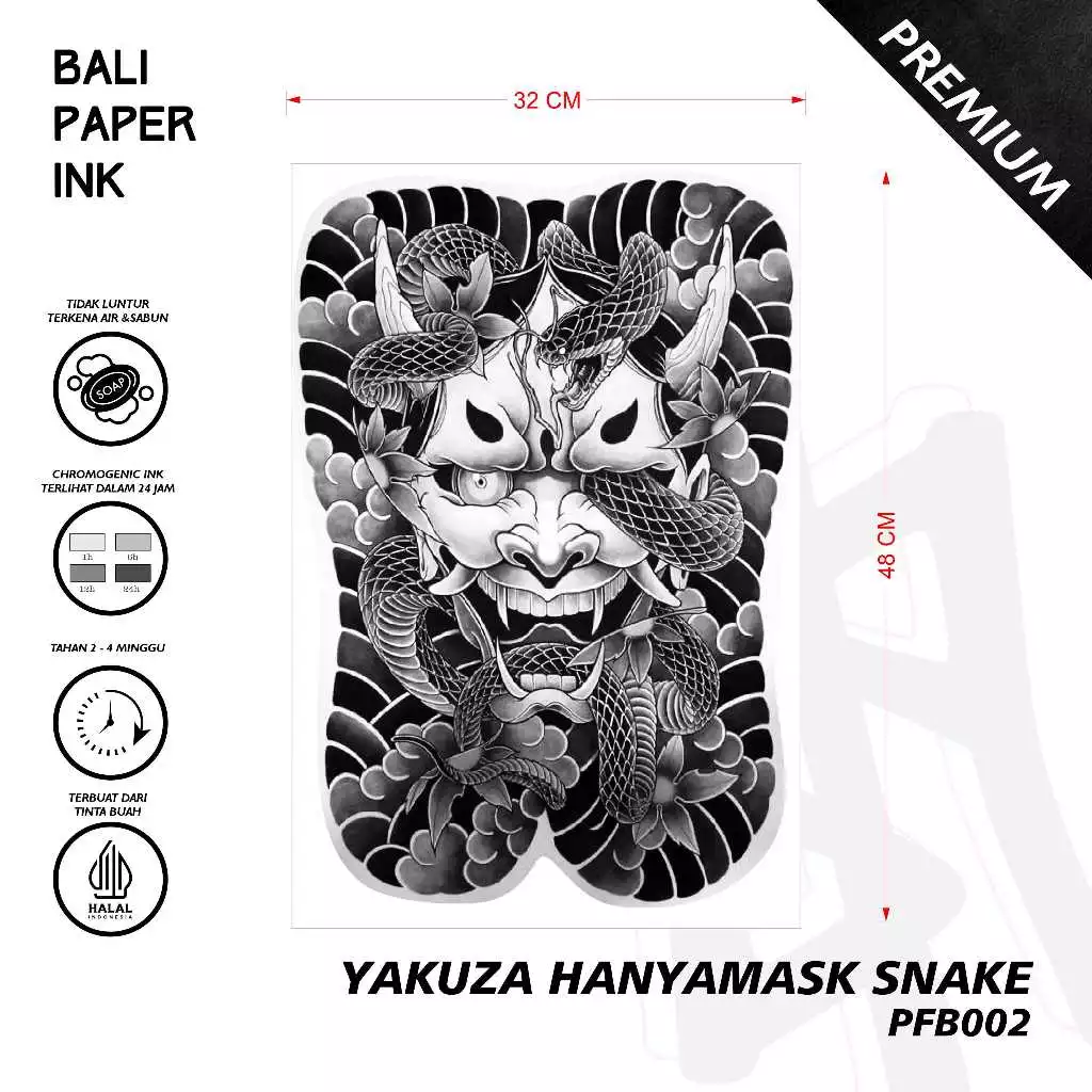 Tinta Sementara Premium Yakuza Hanyamask Buah Naga Bali Paper PFB002 Tato Temporer