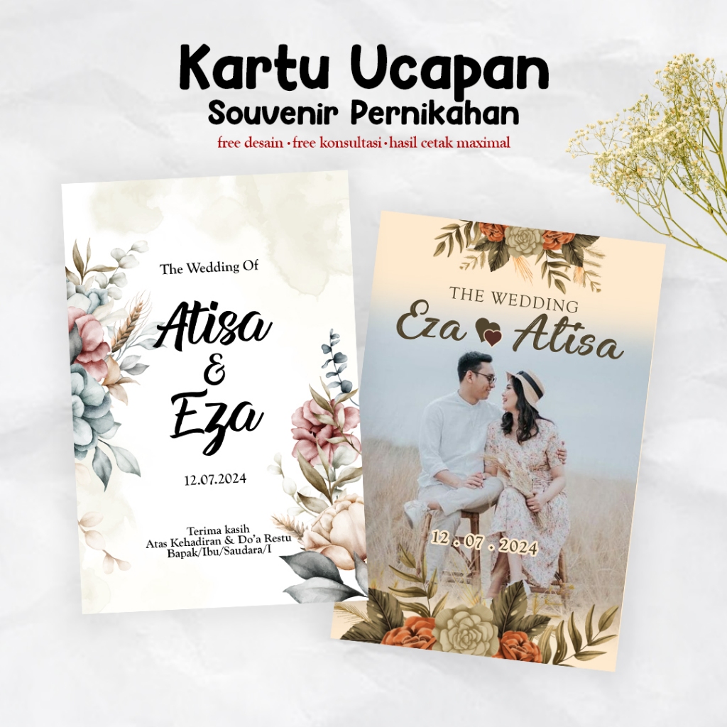 Jual Cetak Kartu Souvenir Wedding Kartu Ucapan Terima Kasih Pernikahan Kertas Pengambilan 6993