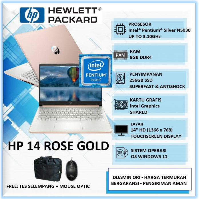 Jual Laptop Rose Gold HP 14 Intel Pentium Silver N5030 8GB 1TB SSD