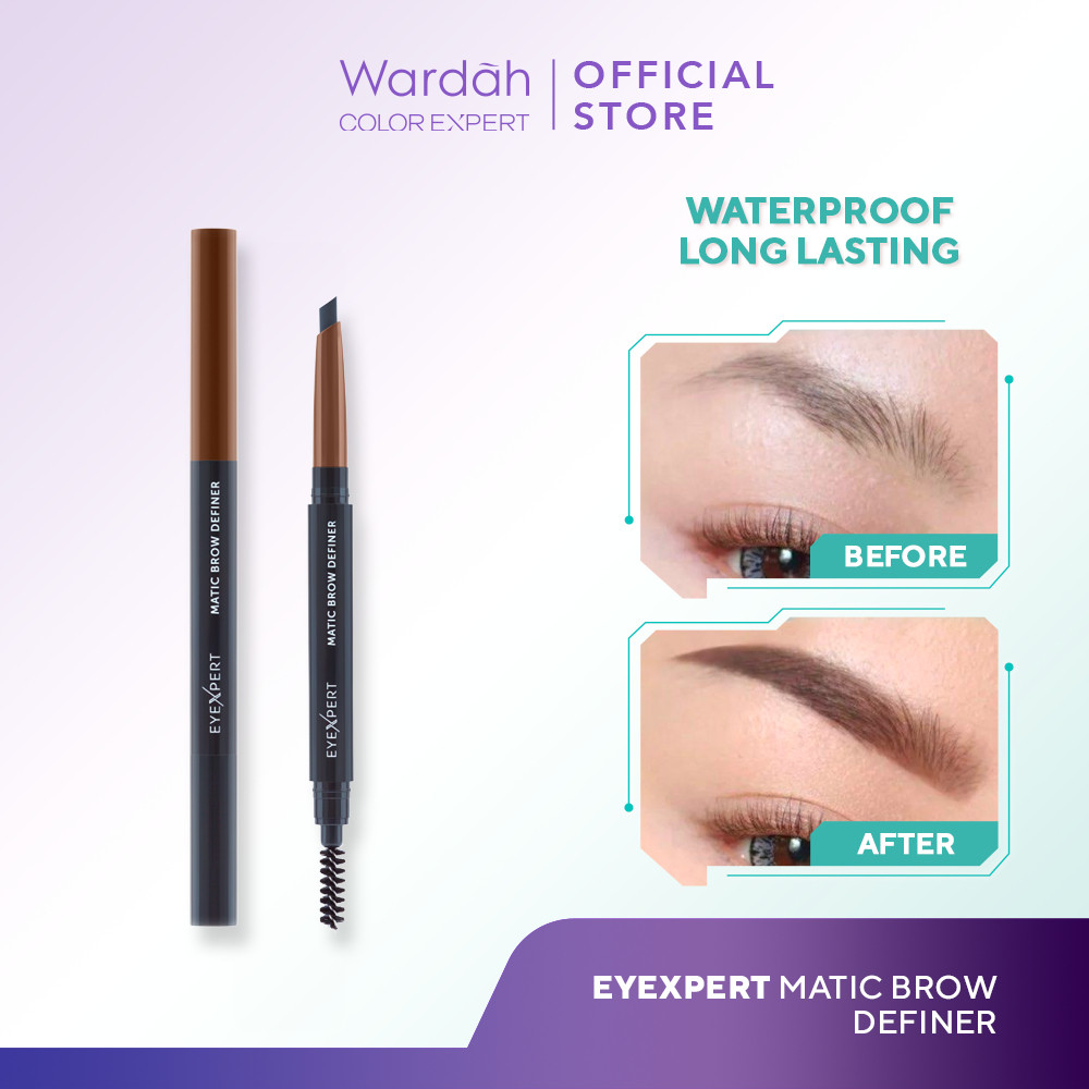 WARDAH EyeXpert Matic Brow Definer - Pensil Alis Anti Air dan Tahan Lama Hingga 8 Jam - Mudah Digunakan dengan Teksur Powdery - Wudhu Friendly - Makeup