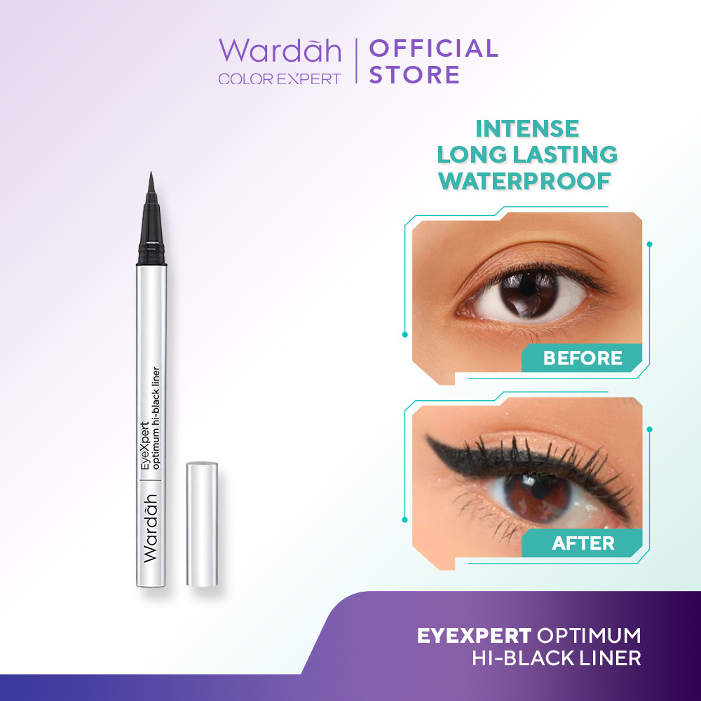 Wardah EyeXpert Optimum Hi-Black Liner - Eyeliner Spidol Waterproof Dengan Warna Intense - Eyeliner Tahan Lama dengan Satin Finish - Cepat Kering - Mudah Diaplikasikan