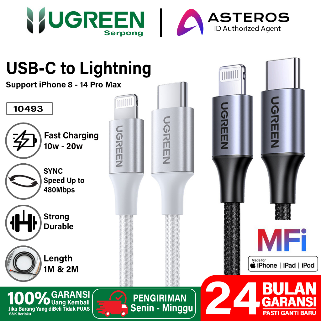UGREEN 60759 Cable USB-C a Lightning / Certificado MFi / 1 Metro