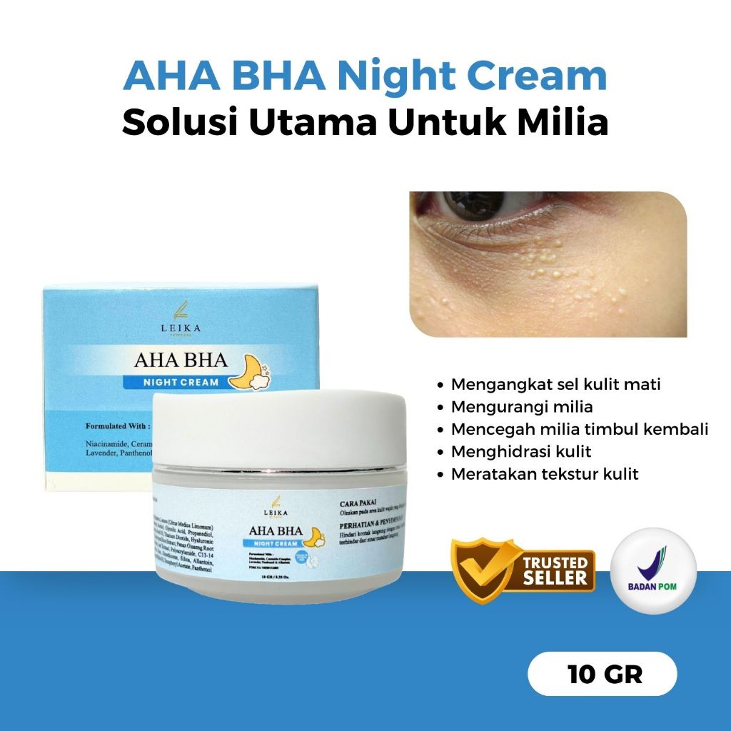 Jual Penghilang Milia Aha Bha Night Cream Resmi Bpom Cream Aha Bha Khusus Milia Leika Skincare