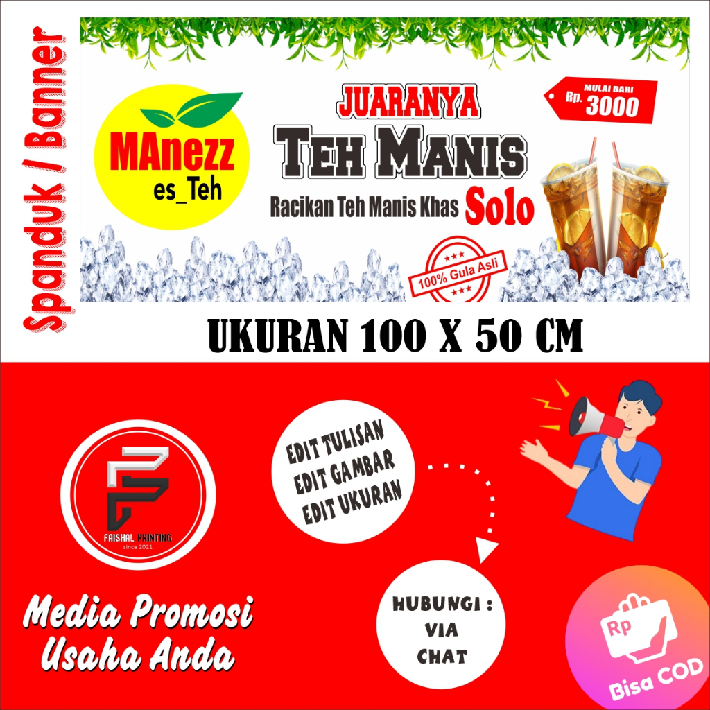 Jual Spanduk Es Teh Manis Banner Es Teh Spanduk Es Teh Solo Banner Ukuran 100 X 50 Cm 4958