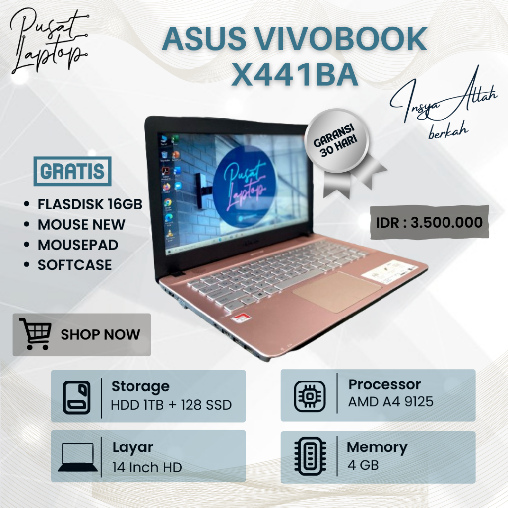 Jual LAPTOP ASUS VIVOBOOK X441BA | AMD A4 9125 | RAM 8GB | SSD 128GB ...