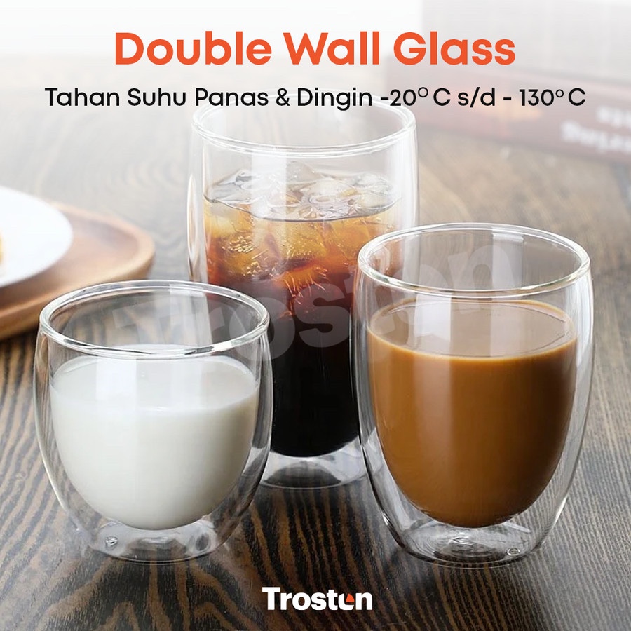 Jual Trosten Double Wall Glass Tea Coffee Cup Gelas Kaca Teh Kopi 2 Lapis Kaca Anti Panas 7976