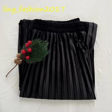 Rok Plisket Bludru Mewah Spring Autumn Woven Hight Waist Plester Long Skirt Rok Plisket Velvet