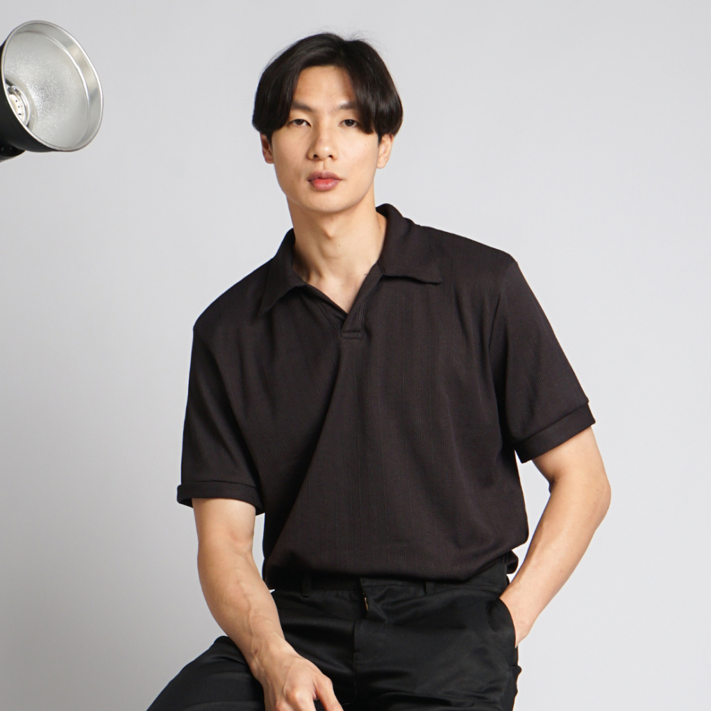 Jual Nawla - Baju Atasan Pria Polo Shirt Bahan Knit Waffle Rib Laki