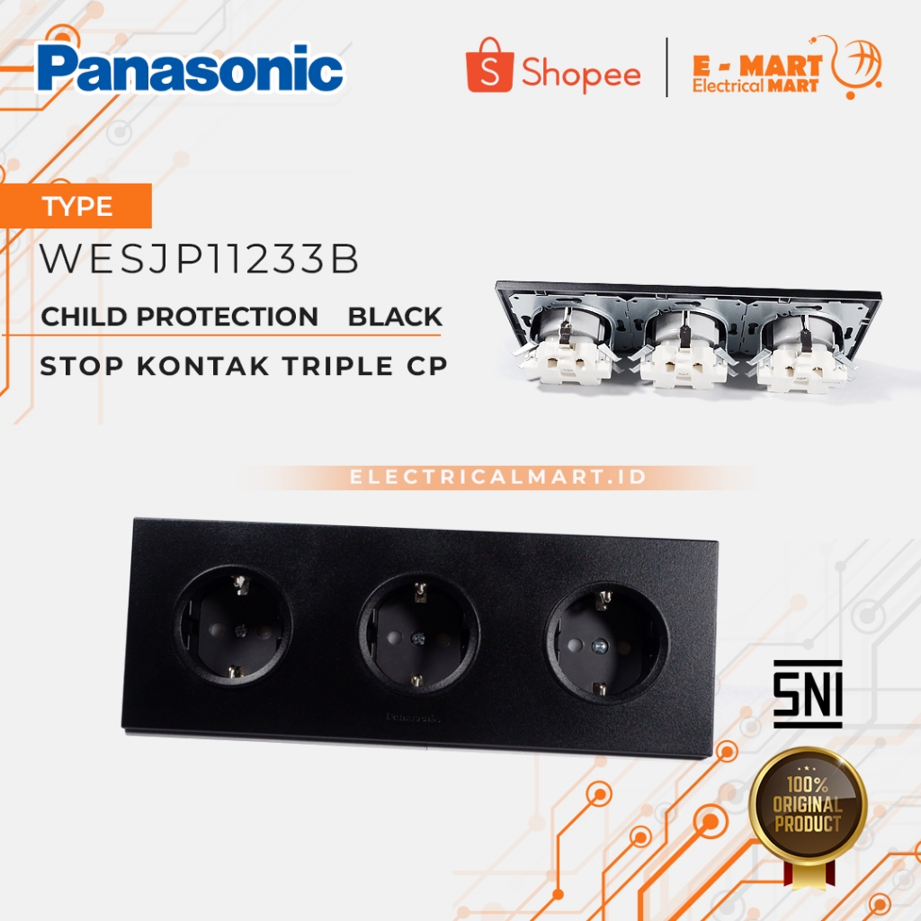 Jual Panasonic Triple Stop Kontak WESJ 11233 Black Matte Hitam 1121 B 3 ...