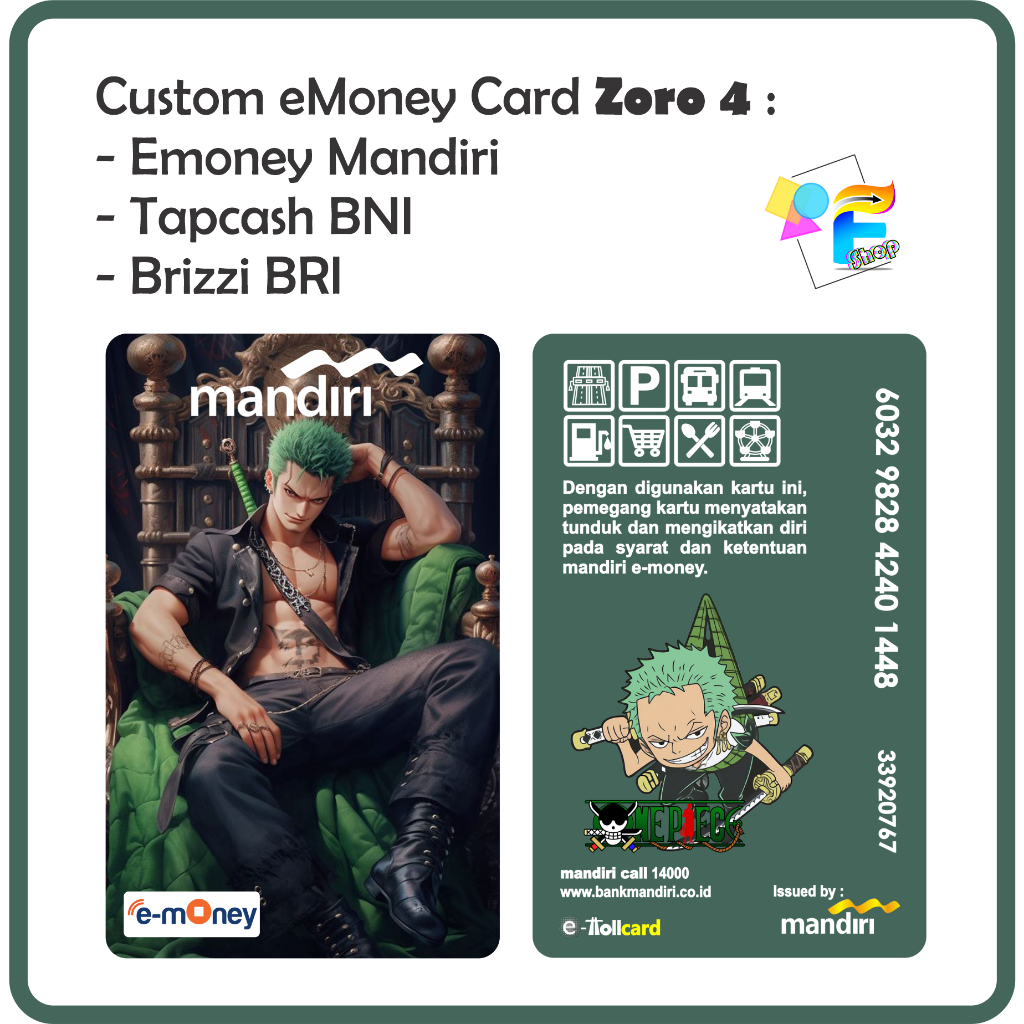 Jual Kartu eMoney eToll Tapcash BRIZZI edisi Zoro OP - Custom Print ...